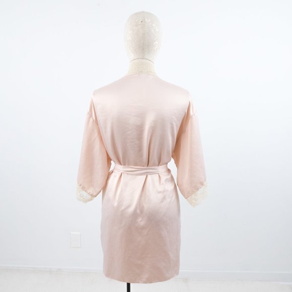 SOLD Luxury S Satin Lace Kimono Wrap Robe Pink Valentine’s day - Picture 4 of 10